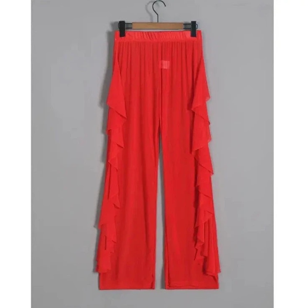 Red Pants Mesh Sheer Ruffle Sides XL Goth Halloween Clubwear